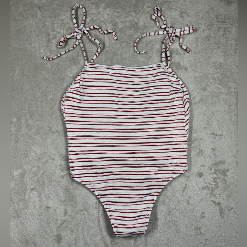 Abercrombie & Fitch Red and White Striped One Piece Swimsuit